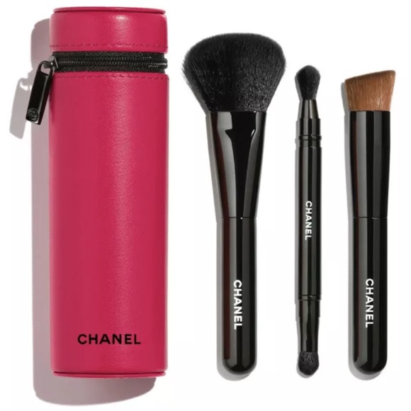 LES PINCEAUX DE CHANEL Makeup Brush Set in Leather Logo Case Hot Pink Diva - Picture 1 of 15